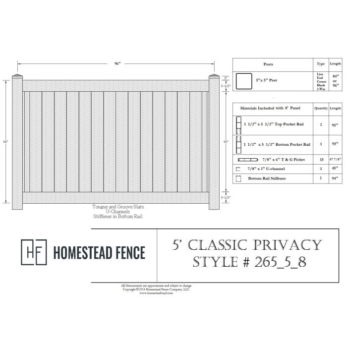 5' Tall Classic Privacy Fence